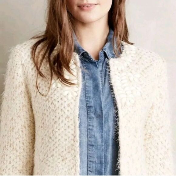 Michelle Nicole Super Soft Eyelash Wool Blend Beaded Sweater Cardigan Size Small - Picture 11 of 11